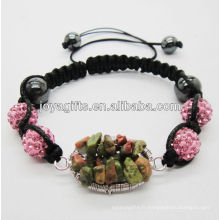 Bracelet tissé Unakite tissé à l&#39;empreinte de pierres précieuses et 10MM Boucles d&#39;oreilles en cristal rose